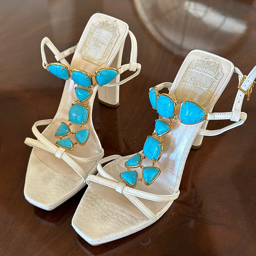 Dior Cream and Turquoise Heels
